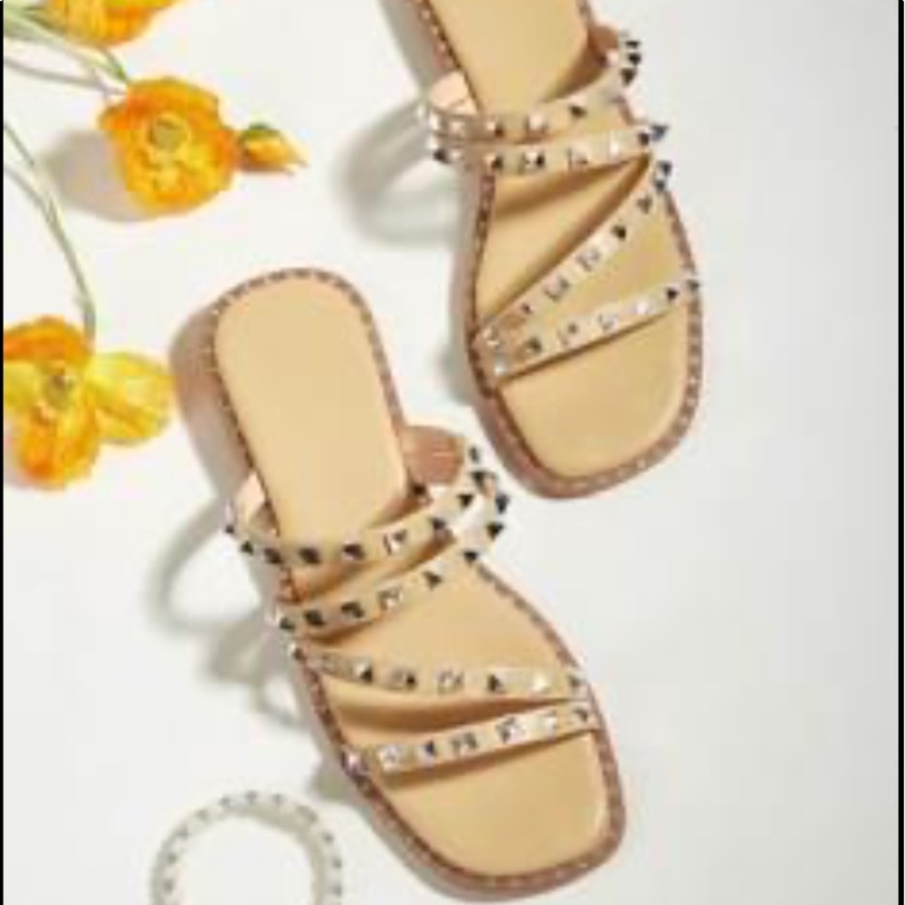 Beige studded strappy sandals NWOT